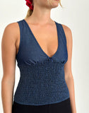 image of Hevalis Shirred Top in Indigo Denim Chambray