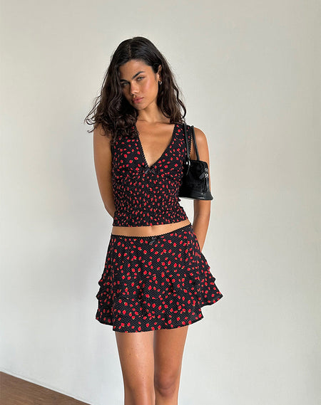 Camigi Mini Skirt in Strawberry Polka Black