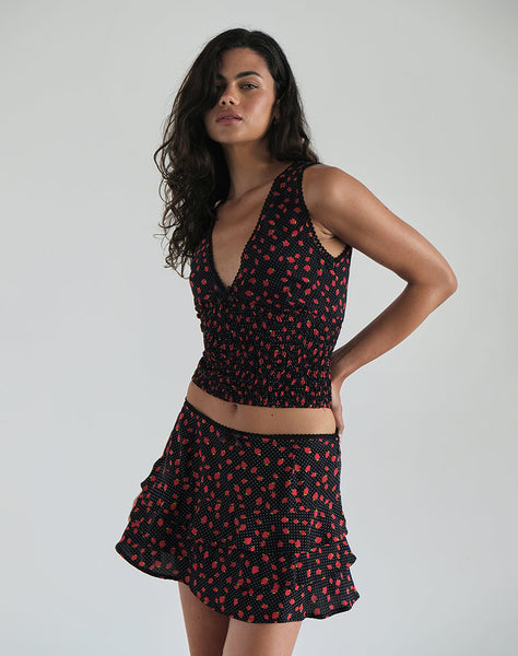 Image of Camigi Mini Skirt in Strawberry Polka Black