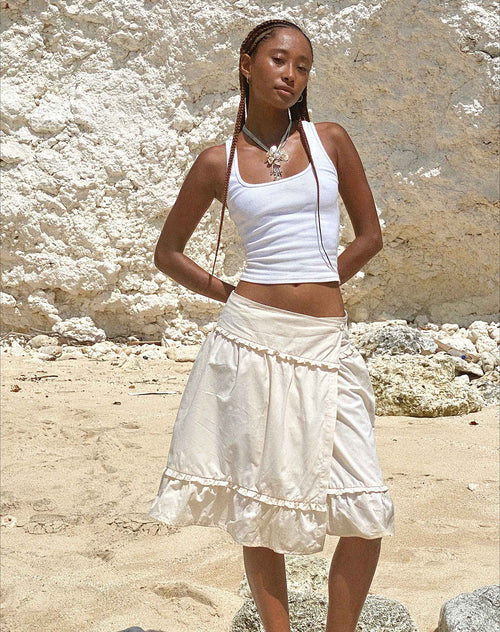 Image of Kasya Frill Hem Midi Wrap Skirt in Ivory