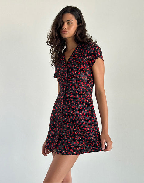 Image of Holmana Mini Dress in Strawberry Polka Black