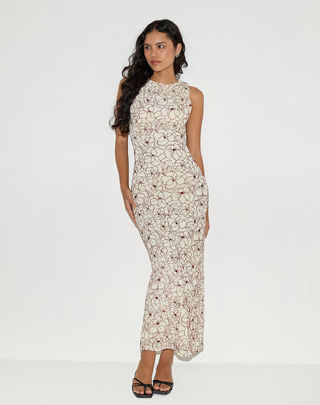 RUJIRA COWL MD DRESS FLARE FLRL PNK BRW