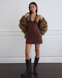 Image of Hepzhi Mini Dress in Bitter Chocolate with Floral Embroidery