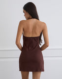 Image of Hepzhi Mini Dress in Bitter Chocolate with Floral Embroidery
