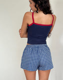 Image of Icah Vest Top in Navy with Red Binding and Apple Motif