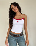 Image of Icah Vest Top in White with Red Binding and Strawberry