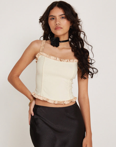 Image of Idalia Corset Top in Cream with Satin Ruffle