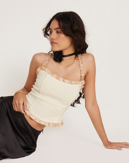 Indus Cami Top in Cream with Rosette Feature