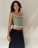 Image of Idalia Corset Top in Sage with Cream Ruffle