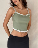 Image of Idalia Corset Top in Sage with Cream Ruffle