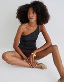 Image of Idari One Shoulder Top in Metalic Stripe Jersey Black