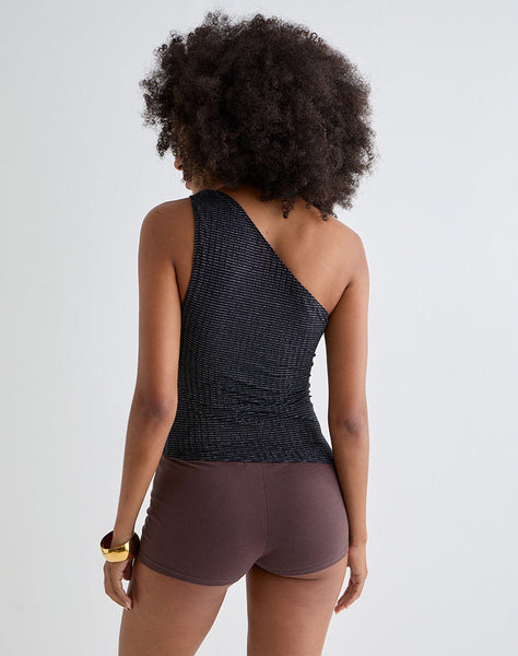 Image of Idari One Shoulder Top in Metalic Stripe Jersey Black