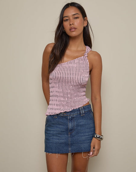 Aviel Top in Textured Rib Stripe Pink