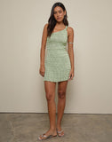 Image of Idarius One Shoulder Mini Dress in Stripe Textured Mesh Mint
