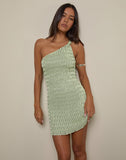 Image of Idarius One Shoulder Mini Dress in Stripe Textured Mesh Mint