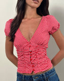 Image of Ilase Ruched Blouse in Red Gingham