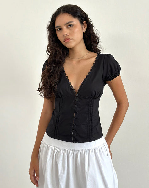 Image of Ilias Corset Top in Poplin Black