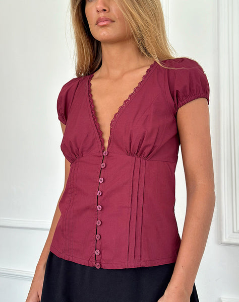 Image of Ilias Corset Top in Poplin Burgundy