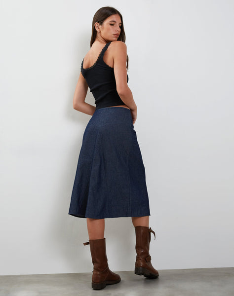 image of Imbrella Denim Midi Skirt in Dark Indigo