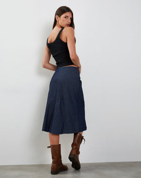 image of Imbrella Denim Midi Skirt in Dark Indigo