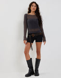 Image of Imelda Fine Open Knit Long Sleeve Top in Dark Charcoal