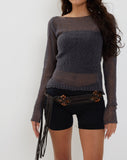 Image of Imelda Fine Open Knit Long Sleeve Top in Dark Charcoal