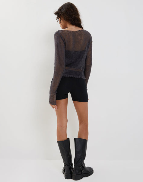 Image of Imelda Fine Open Knit Long Sleeve Top in Dark Charcoal