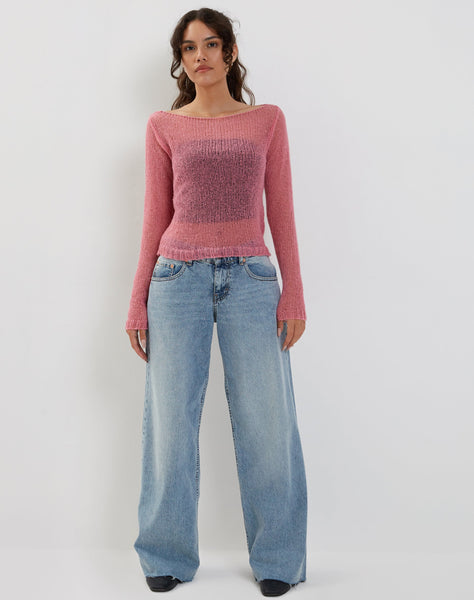 Image of Imelda Fine Open Knit Long Sleeve Top in Pink