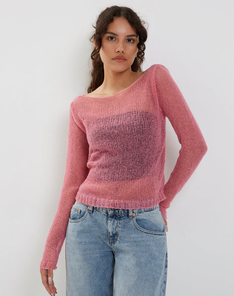 Image of Imelda Fine Open Knit Long Sleeve Top in Pink