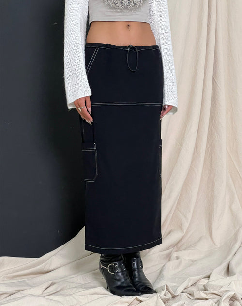 image of Swari Midi Cargo Skirt in Black