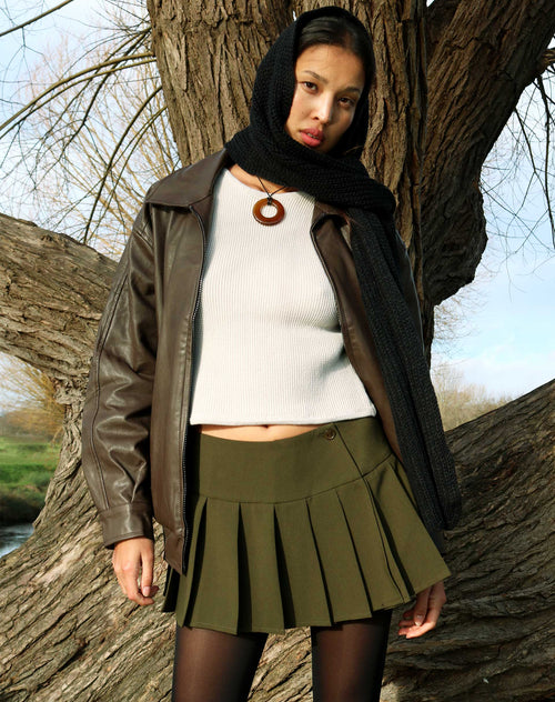 Image of Casini Pleated Micro Skirt in Dark Khaki