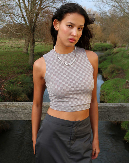 Neema Shirred Bardot Top in Mini Gingham Black and White