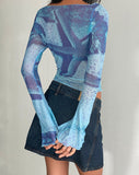 Image of Anchi Mesh Long Sleeve Top in Blue Starfish Photoprint