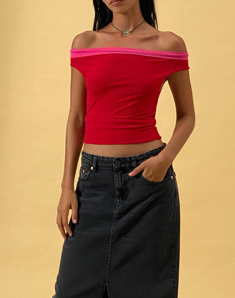 Image of Halle Bardot Top in Red Pink