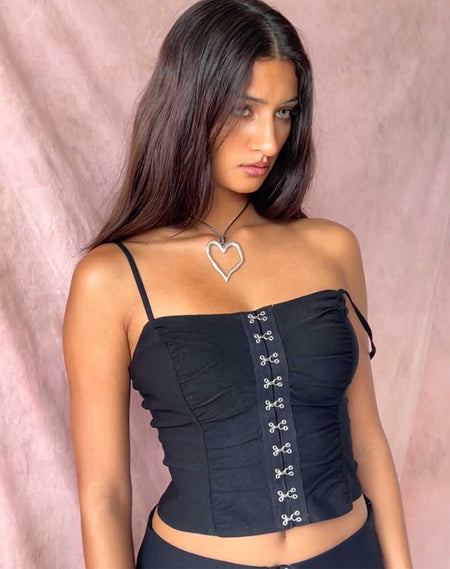 Kiona Corset Top in Black with White Binding