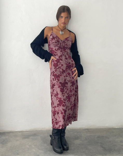 Image of Coya Maxi Dress in Mesh Maroon Blurred Flower