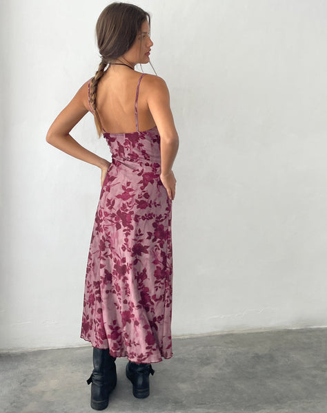 Image of Coya Maxi Dress in Mesh Maroon Blurred Flower