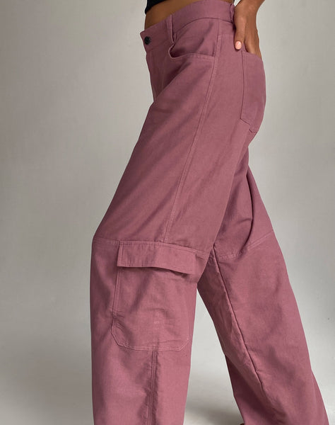 Image of Gemma Low Rise Cargo Trouser in Mauve Linen