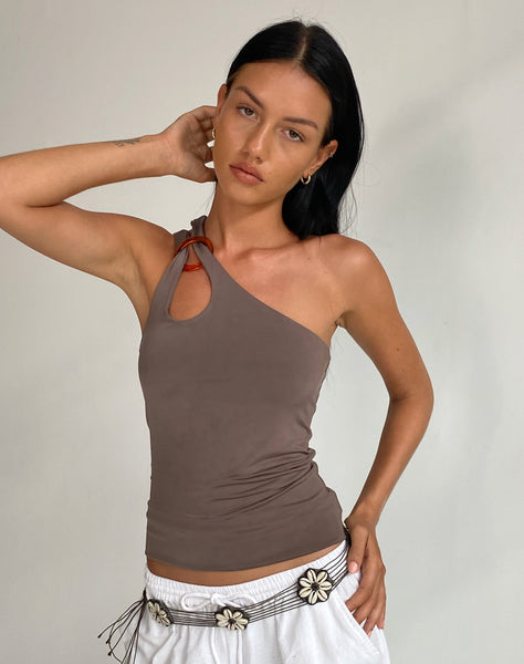 Image of Odette O Ring Detail Top in Slinky Mocha