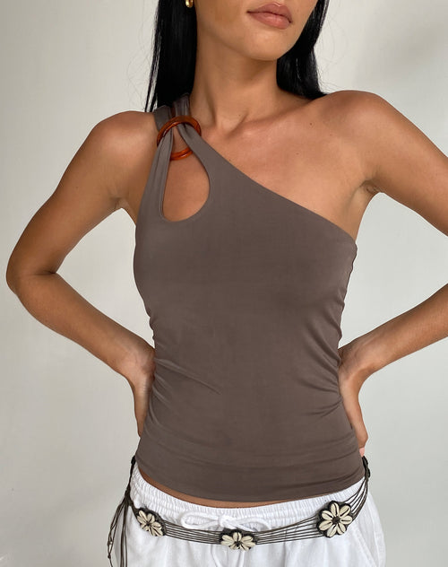 Image of Odette O Ring Detail Top in Slinky Mocha