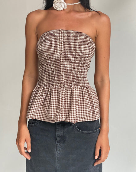 Sanaly Mini Dress in Mini Gingham Brown