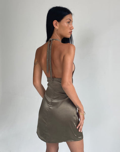 Image of Coda Slip Dress in Satin Dark Olive