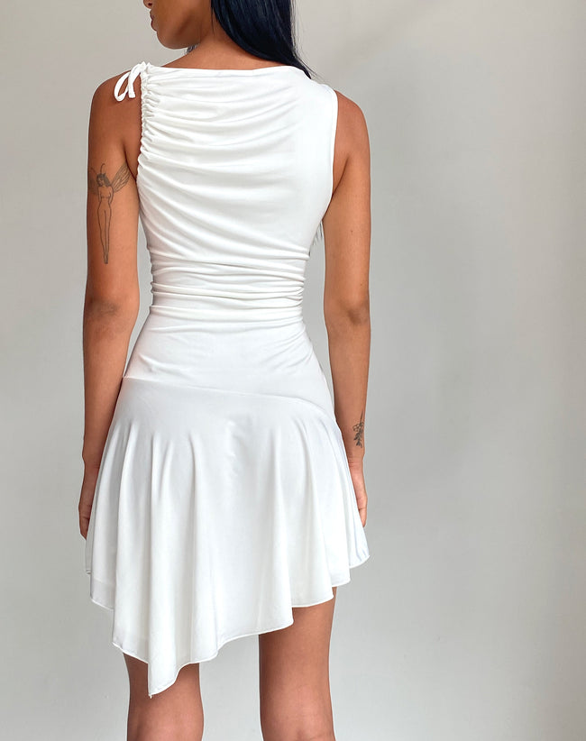 Image of Chaya Waterfall Hem Mini Dress in Slinky Ivory