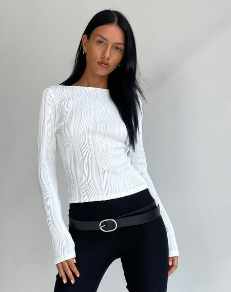 Angela Long Sleeve Top in Crinkle White