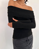 Image of Circe Off-Shoulder Long Sleeve Knit Top in Black