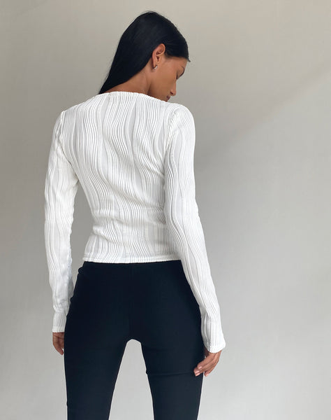 Image of Amabon Long Sleeve Crop Top in Crinkle White