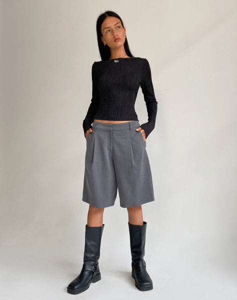 Image of Amabon Long Sleeve Crop Top in Crinkle Black