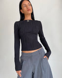 Image of Amabon Long Sleeve Crop Top in Crinkle Black