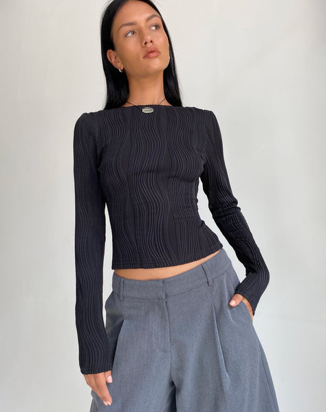 Image of Amabon Long Sleeve Crop Top in Crinkle Black