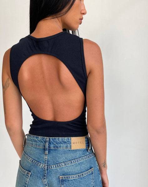 Image of Gelsho Open Back Tank Top in Rib Black